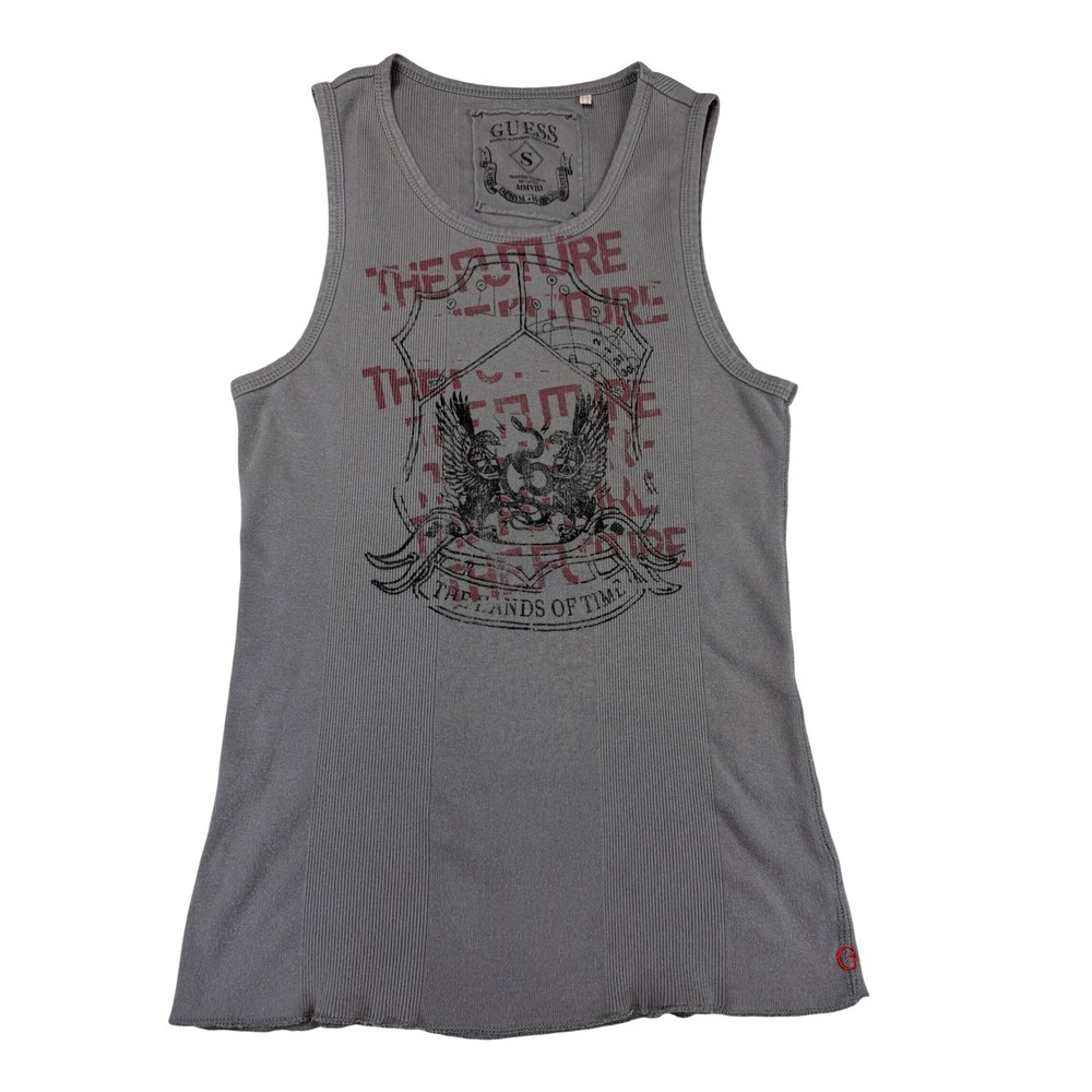 Guess Ribbed Graphic Tank Top Women's Small Eagle Crest Y2K Grunge Streetwear